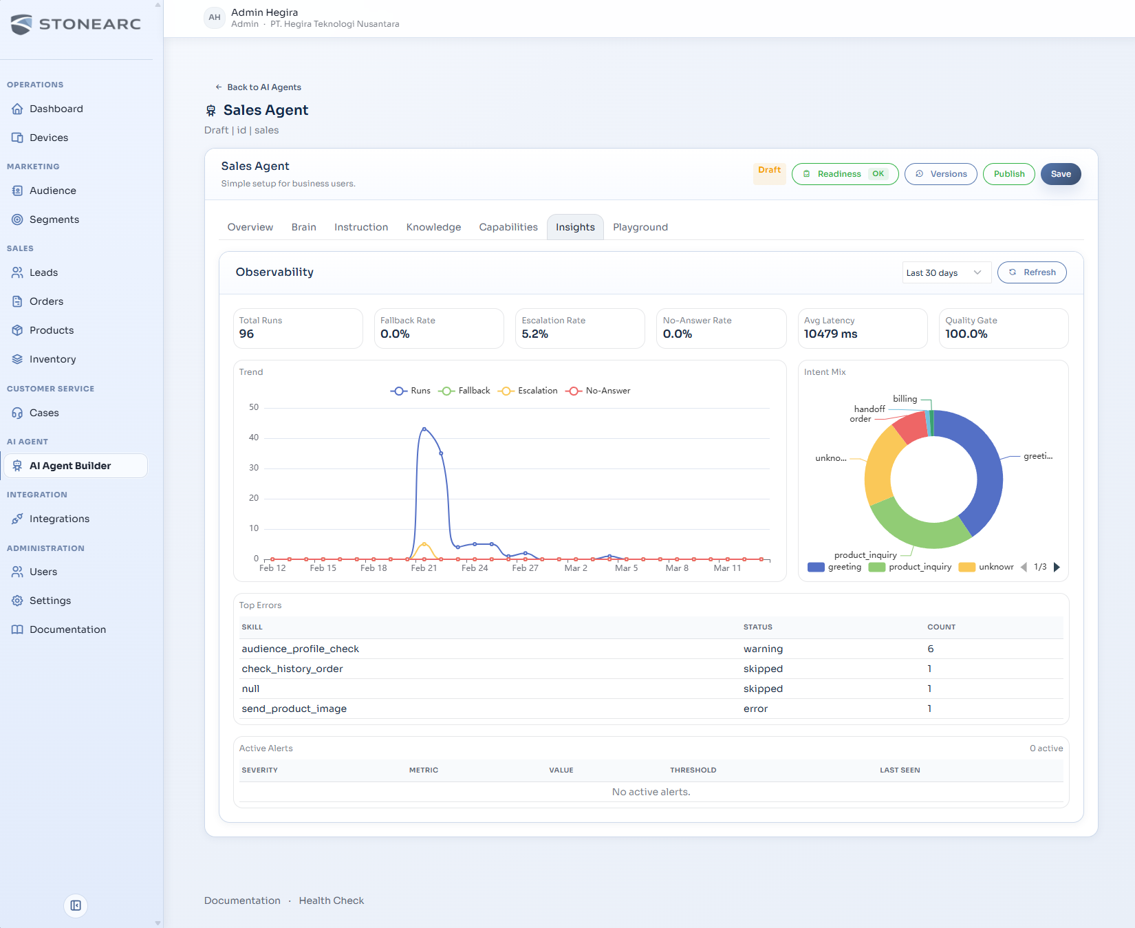Stonearc AI builder workspace